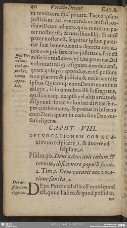 Caput VIII. Dei Vocationem Cor Ac Animum respicere, & ducere ad seipsum