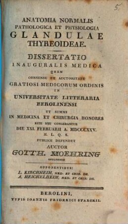 Anatomia normalis pathologica et physiologica glandulae thyreoideae : Diss. inaug. med.