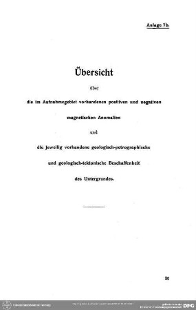 Anlage 7b - Übersicht über die im Aufnahmegebiet vorhandenen positiven und negativen magnetischen Anomalien ...