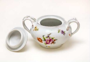 Zuckerdose mit Goldrand und Blumenmotiven