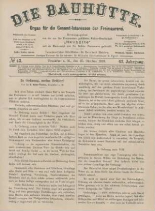 No 43. Frankfurt a. M., den 25. Oktober 1919. 62. Jahrgang.