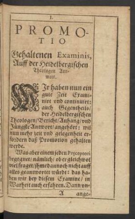 Promotio Gehaltenen Examinis, Auff der Heidelbergischen Theologen Antwort.
