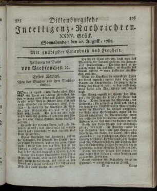 XXXV. Stück. Sonnabends: den 27. August, 1785.