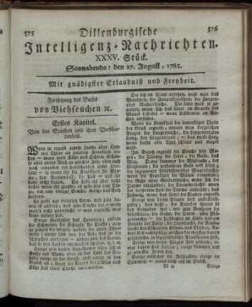 XXXV. Stück. Sonnabends: den 27. August, 1785.