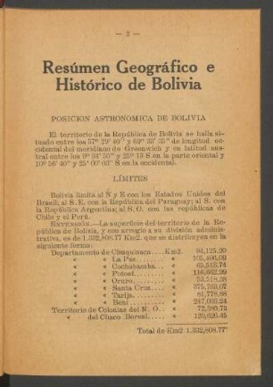 Resúmen geográfico e histórico de Bolivia