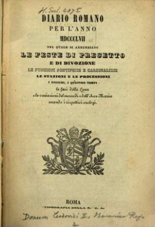 Diario Romano : per l'anno .... 1857