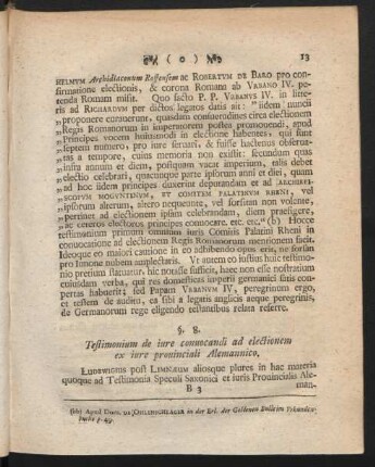 §. 8. Testimonium de iure convocandi ad electionem ex iure provinciali Alemannico.