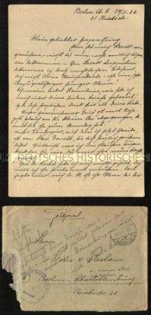 Brief an Hans Joachim von Reclam-Schlee an seine Privatadresse von seiner Mutter (mit Kuvert)