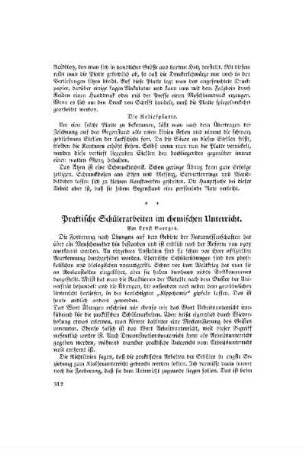 Praktische Schülerarbeiten im chemischen Unterricht