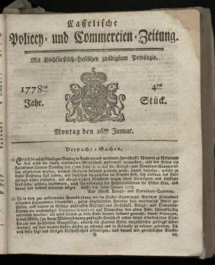 4tes Stueck, Montag den 26ten Januar. 1778