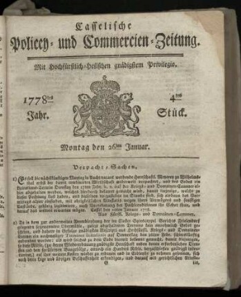 4tes Stueck, Montag den 26ten Januar. 1778
