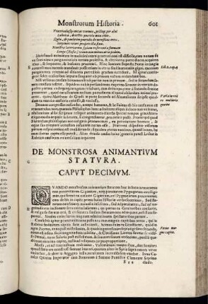 De Monstrosa Animantium Statvra. Caput Decimum.