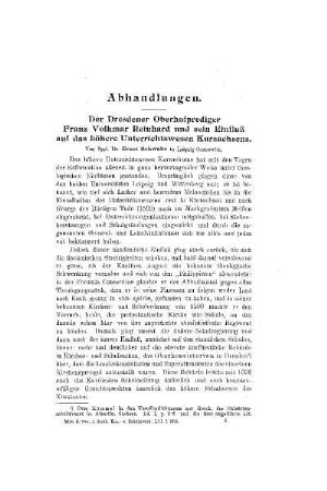 Der Dresdener Oberhofprediger Franz Volkmar Reinhard und sein Einfluß auf das höhere Unterrichtswesen Kursachsens