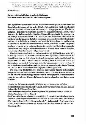 Sprachvariation bei Polizeinotrufen in Südbaden. Eine Fallstudie im Rahmen des Notruf-Pilotprojekts