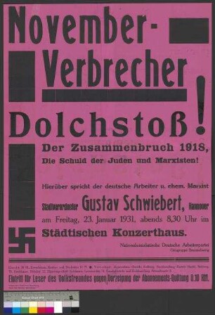 Plakat der NSDAP für eine öffentliche Parteiveranstaltung am 23. Januar 1931 in Braunschweig