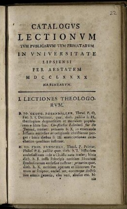 1790: Catalogus Lectionum Et Publicarum Et Privatorum In Universitate Lipsiensi ... Habendarum