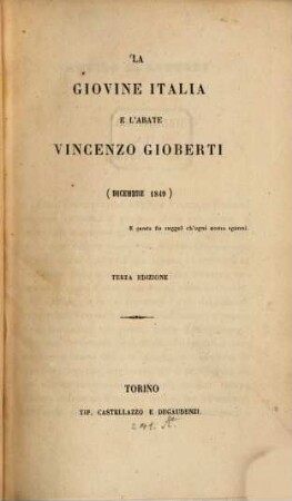 La giovine Italia e l'abate Vincenzo Gioberti : Dicembre 1849
