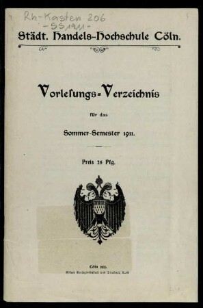 Vorlesungsverzeichnis Handelshochschule Köln SS1911