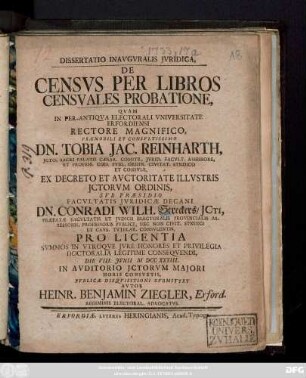 Dissertatio Inavgvralis Jvridica, De Censvs Per Libros Censvales Probatione