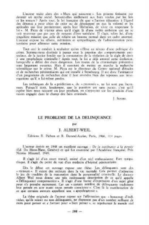 288-289, Le problème de la délinquance, par J. Albert-Weil