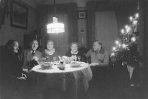 Private Aufnahmen. Familie neben einem Weihnachtsbaum