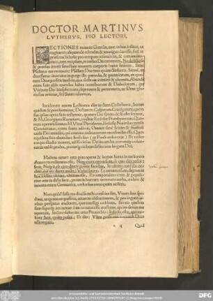 Doctor Martinus Lutherus, Pio Lectori.