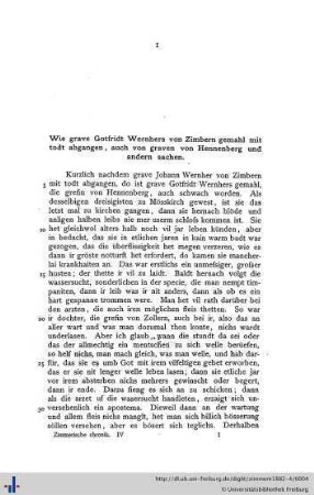 Wie grave Gotfridt Wernhers von Zimbern gemahl mit todt abgangen, auch von graven von Hennenberg und andern sachen.