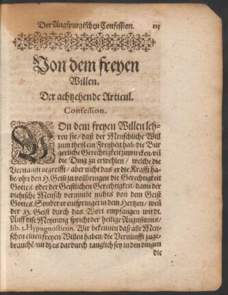 Von dem freyen Willen. Der achtzehende Articul.