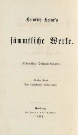 5. Band = Über Deutschland, 1. Theil: Zur Geschichte der Religion und Philosophie in Deutschland