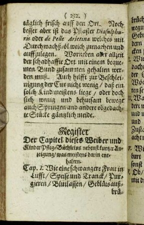 Register Der Capitel dieses Weiber und Kinder Pfleg-Büchleins [...]