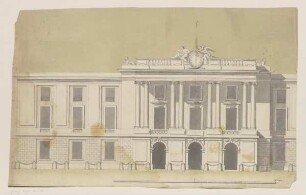 Ansicht eines zweigeschossigen Gebäudes mit Mittelrisalit (Hôtel de ville)