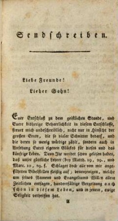 Gründe der Aufmunterung zum geistlichen Stande und der Zufriedenheit in demselben : ein Sendschreiben an junge Gottesgelehrte