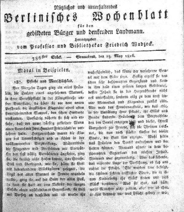 386stes Stueck, 25. May 1816