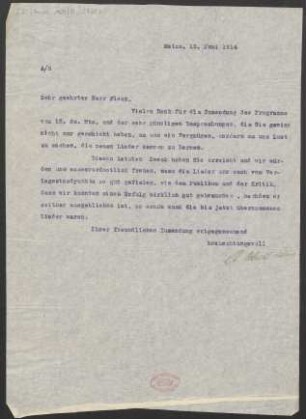 Brief an Fritz Fleck : 18.06.1914