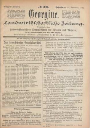 Sechzigster Jahrgang. No. 39. Insterburg, 22. September 1892.