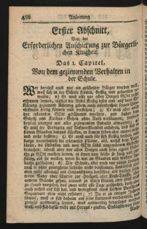 Erster Abschnitt, Von der Erforderlichen Anschickung zur Bürgerlichen Klugheit