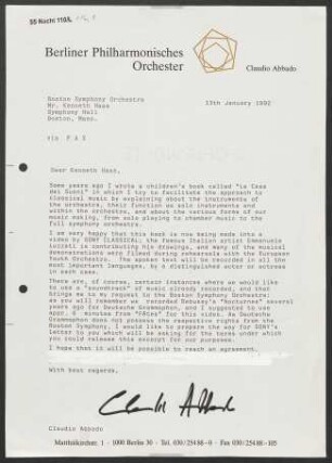 Brief an Kenneth Haas, 13.01.1992
