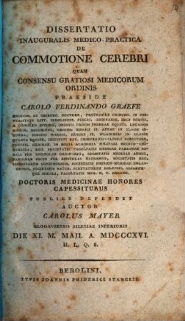 Diss. inaug. med. pract. de commotione cerebri