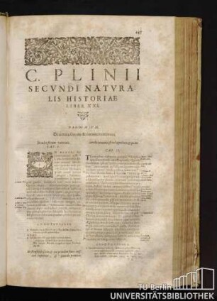 C. Plinij Secvndi Natvralis Historiae Liber XXI.