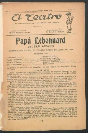 1922009400: Papá Lebonnard : comedia dramática en cuatro actos