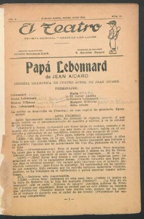 1922009400: Papá Lebonnard : comedia dramática en cuatro actos