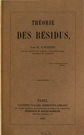 Théorie des Résidus