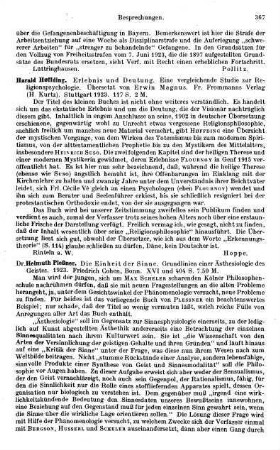 367-368, Helmuth Pleßner. Die Einheit der Sinne. Grundlinien einer Ästhesiologie des Geistes. 1923