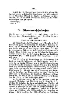 Competenzverhältnisse bei Anstellung und Entlassung der Elementarlehrer auf Stellen Privatpatronats : [IV. Elementarschulwesen]