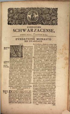 Complectens Scriptores Rervm Germanicarvm : I. Chronicon Schwarzacense Ab A. 800 Ad A. 1590. E Cod. Msct. ... Cvm Præfatione Et Indice Locvpletissimo