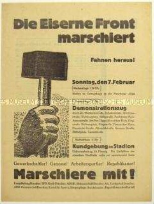 Aufruf zu einer Demonstration der Eisernen Front am 7. Februar 1932 in Dresden
