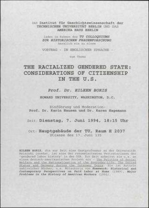 The Racialized Gendered State: Considerations of Citizienship in the U.S.