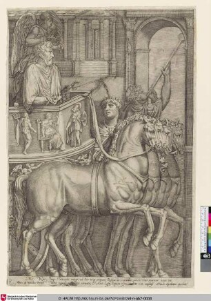 [L'empereur Marc-Aurèle entrant en triomphe dans le capitol; Marcus Aurelius Entering the Capitol in Triumph; Trionfo di Marco Aurelio; Marc Aurel als Triumphator auf dem Viergespann]