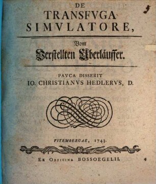 De transfuga simulatore, Vom verstellten Überläuffer