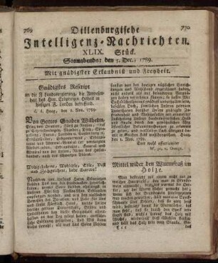 XLIX. Stück. Sonnabends: den 5. Dec., 1789.